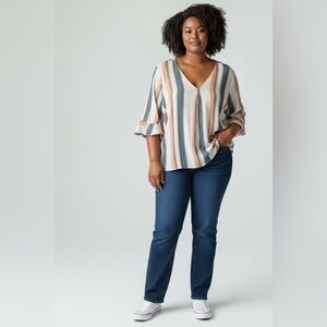 Bobeau 100%Cotton Striped Top